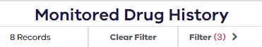 monitored drug history with 3 filters applied